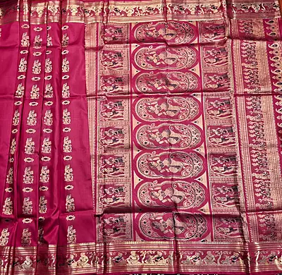 Rani pink pure Mulberry silk Swarnachari saree.