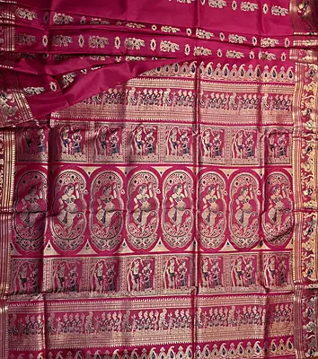 Rani pink pure Mulberry silk Swarnachari saree. Rani pink pure Mulberry silk Swarnachari saree.
