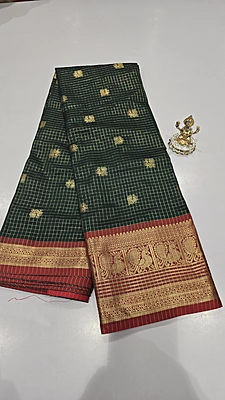 Checks Border Silk (Deep Green)