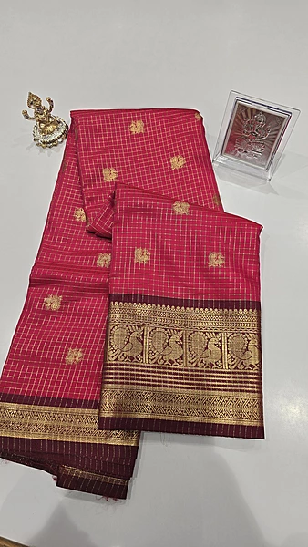 Checks Border Silk (Pink)