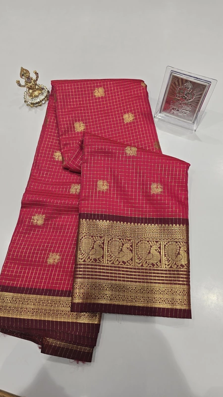 Checks Border Silk (Pink)