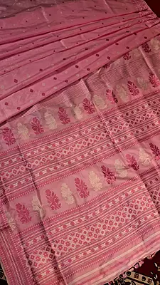 Assam Paat Silk Saree in Pastel Pink with Woven dark pink and white Motifs Assam Paat Silk Saree in Pastel Pink with Woven dark pink and white Motifs