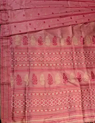 Assam Paat Silk Saree in Pastel Pink with Woven dark pink and white Motifs Assam Paat Silk Saree in Pastel Pink with Woven dark pink and white Motifs