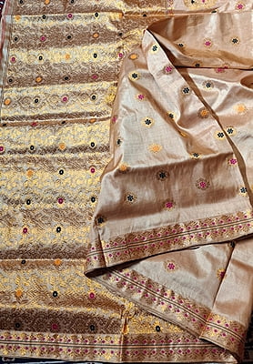 Premium Assam Tussar by Tussar Saree with Goona Zari & Three-Colour Meena Work Premium Assam Tussar by Tussar Saree with Goona Zari & Three-Colour Meena Work