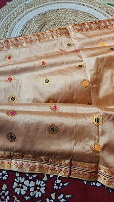 Premium Assam Tussar by Tussar Saree with Goona Zari & Three-Colour Meena Work Premium Assam Tussar by Tussar Saree with Goona Zari & Three-Colour Meena Work