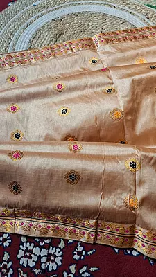 Premium Assam Tussar by Tussar Saree with Goona Zari & Three-Colour Meena Work Premium Assam Tussar by Tussar Saree with Goona Zari & Three-Colour Meena Work