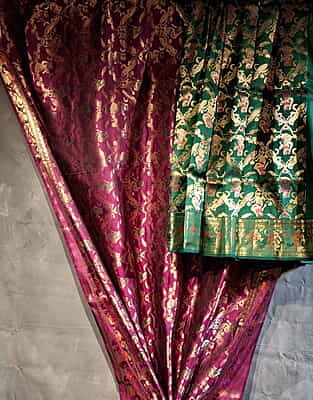 Half & Half All-Over Swarnachari Silk Saree – Magenta & Green
