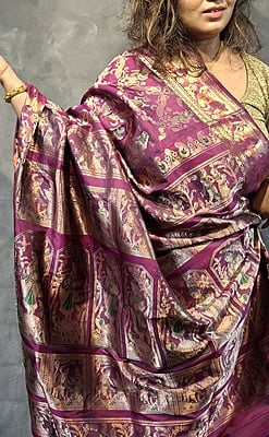 Half & Half All-Over Swarnachari Silk Saree – Magenta & Green