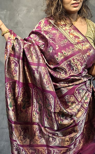 Half & Half All-Over Swarnachari Silk Saree – Magenta & Green Half & Half All-Over Swarnachari Silk Saree – Magenta & Green