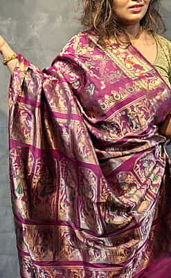 Half & Half All-Over Swarnachari Silk Saree – Magenta & Green