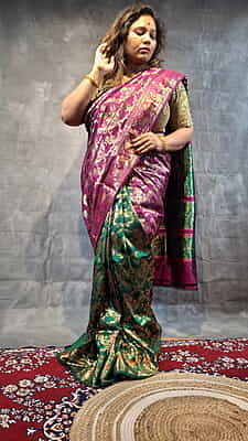 Half & Half All-Over Swarnachari Silk Saree – Magenta & Green Half & Half All-Over Swarnachari Silk Saree – Magenta & Green