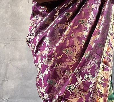 Half & Half All-Over Swarnachari Silk Saree – Magenta & Green Half & Half All-Over Swarnachari Silk Saree – Magenta & Green