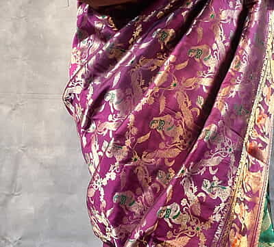 Half & Half All-Over Swarnachari Silk Saree – Magenta & Green