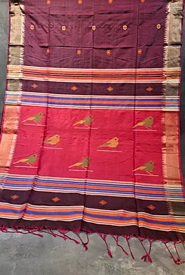 Colour wine shade body with contrast pink pallu Kalashetra saree Colour wine shade body with contrast pink pallu Kalashetra saree