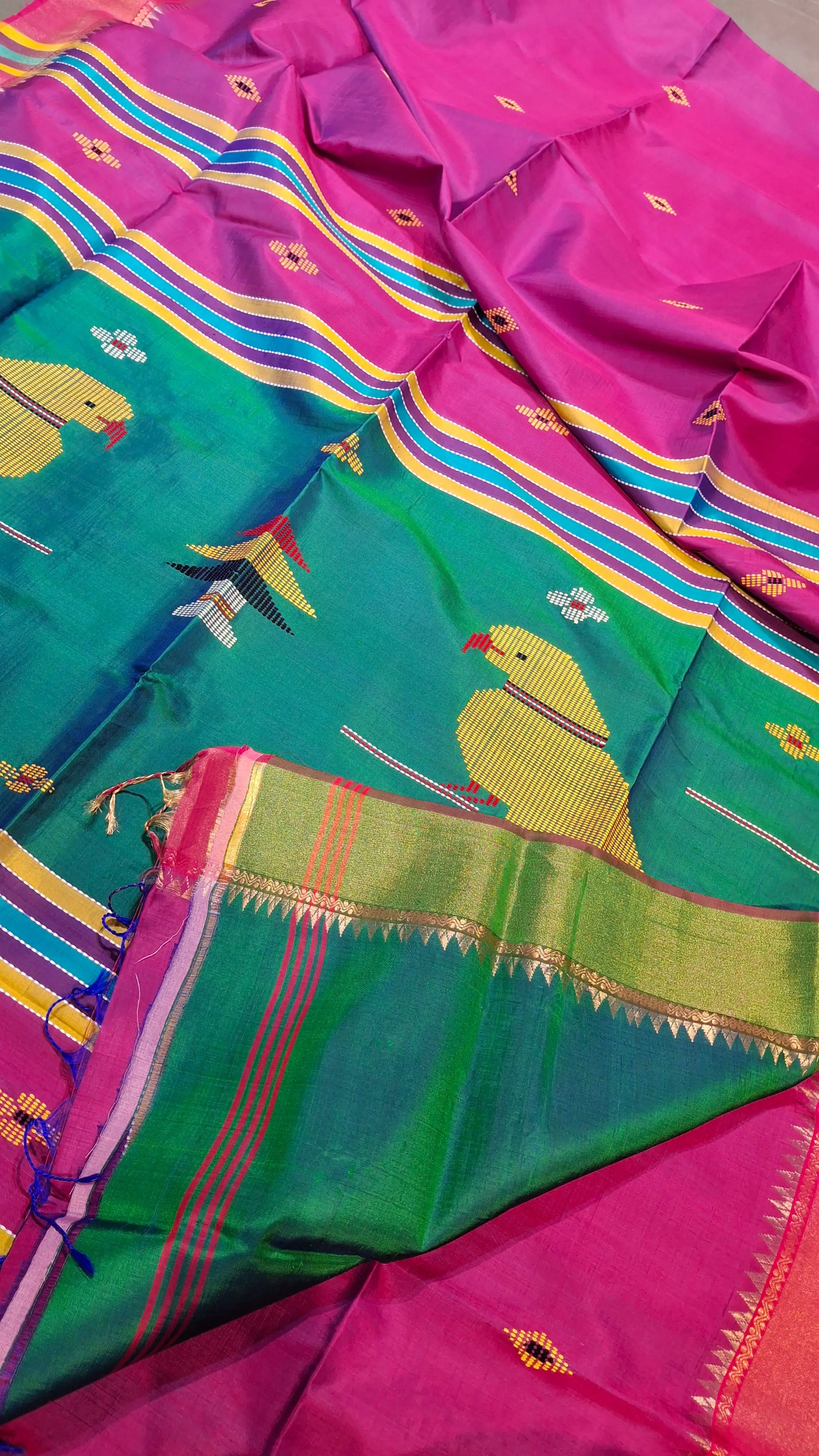 Colour blue rani pink dual tone Kalashetra saree