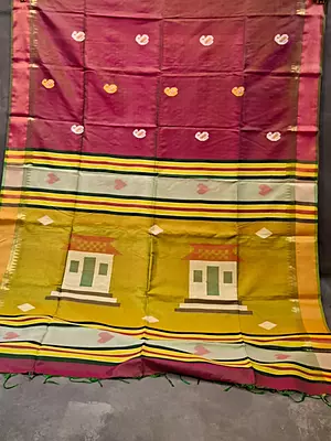 Colour rani pink and green dual tone body with golden zari Kalashetra saree Colour rani pink and green dual tone body with golden zari Kalashetra saree