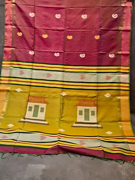 Colour rani pink and green dual tone body with golden zari Kalashetra saree
