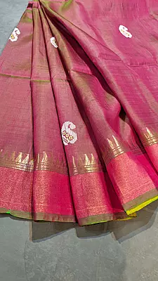 Colour rani pink and green dual tone body with golden zari Kalashetra saree