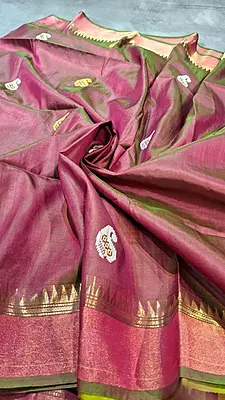 Colour rani pink and green dual tone body with golden zari Kalashetra saree