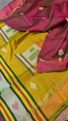 Colour rani pink and green dual tone body with golden zari Kalashetra saree