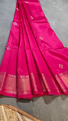 Jet rani pink body and royal blue pallu with golden zari Kalashetra saree