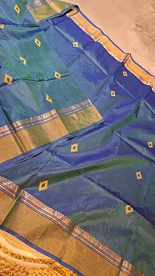 Colour navy blue green dual tone with contrast rani pink pallu Kalashetra saree
