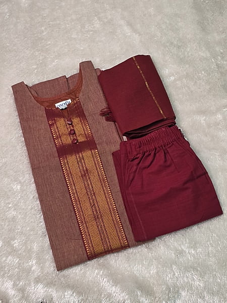 Mangalagiri Cotton salwar set Rusty Maroon
