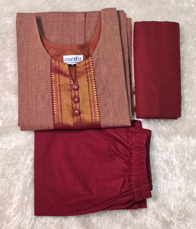 Mangalagiri Cotton salwar set Rusty Maroon