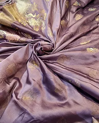Smokey Lavender Mashroo Banarasi Semi Silk Saree with Multicolour Meena Work