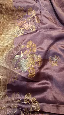 Smokey Lavender Mashroo Banarasi Semi Silk Saree with Multicolour Meena Work