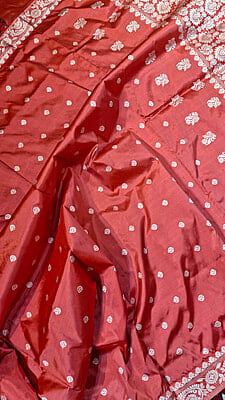 Dark Peach Assam Paat Silk Saree with White Woven Motifs Pure Silk