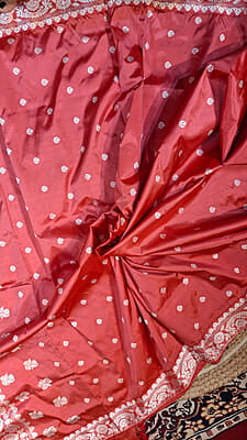 Dark Peach Assam Paat Silk Saree with White Woven Motifs Pure Silk