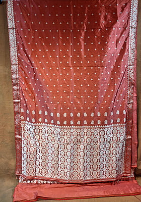 Dark Peach Assam Paat Silk Saree with White Woven Motifs Pure Silk