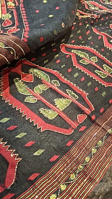 Black Jamdani Saree with Multicolour Golden Katdana Work Black Jamdani Saree with Multicolour Golden Katdana Work
