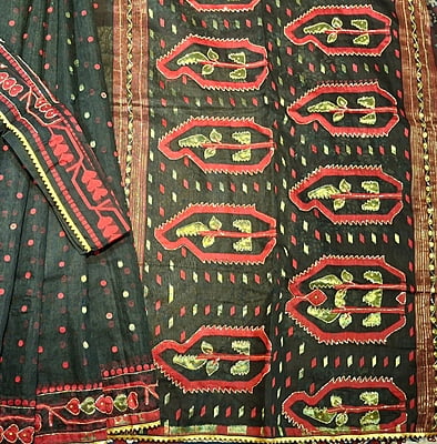 Black Jamdani Saree with Multicolour Golden Katdana Work Black Jamdani Saree with Multicolour Golden Katdana Work