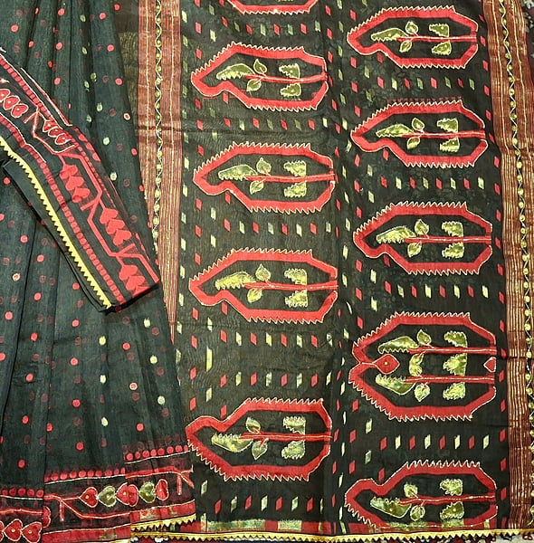 Black Jamdani Saree with Multicolour Golden Katdana Work Black Jamdani Saree with Multicolour Golden Katdana Work