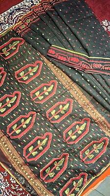 Black Jamdani Saree with Multicolour Golden Katdana Work Black Jamdani Saree with Multicolour Golden Katdana Work