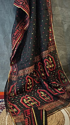 Black Jamdani Saree with Multicolour Golden Katdana Work Black Jamdani Saree with Multicolour Golden Katdana Work