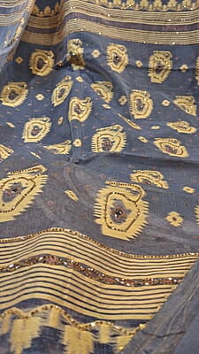 Steel Grey Jamdani Saree with Yellow & Golden Katdana Work Steel Grey Jamdani Saree with Yellow & Golden Katdana Work