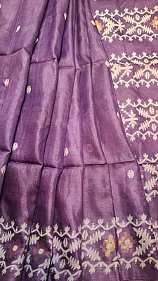 Pure Tussar Jamdani Saree in Purple with Traditional Woven Motifs Pure Tussar Jamdani Saree in Purple with Traditional Woven Motifs