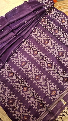 Pure Tussar Jamdani Saree in Purple with Traditional Woven Motifs Pure Tussar Jamdani Saree in Purple with Traditional Woven Motifs