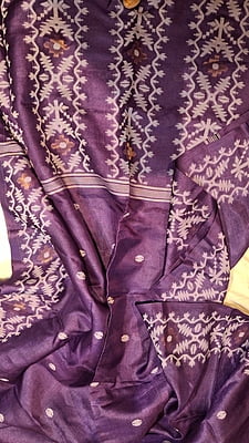 Pure Tussar Jamdani Saree in Purple with Traditional Woven Motifs Pure Tussar Jamdani Saree in Purple with Traditional Woven Motifs