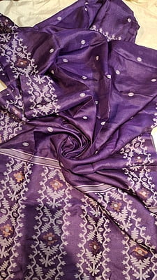 Pure Tussar Jamdani Saree in Purple with Traditional Woven Motifs Pure Tussar Jamdani Saree in Purple with Traditional Woven Motifs