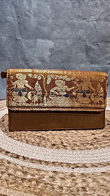 Premium Swarnachari Silk Purse | Zari & Navy Blue Meena Work | Traditional Bengali Sling Purse Premium Swarnachari Silk Purse | Zari & Navy Blue Meena Work | Traditional Bengali Sling Purse