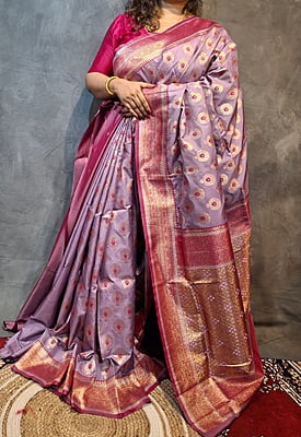 Mauve Semi Silk Saree with Rani Pink Border & Rich Gold Zari Weaving Mauve Semi Silk Saree with Rani Pink Border & Rich Gold Zari Weaving