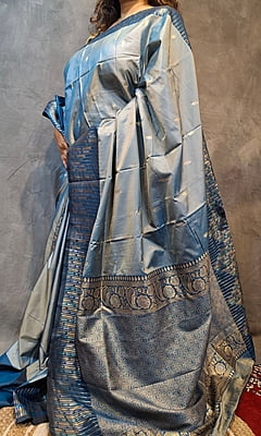 Powder Blue Semi Silk Saree with Deep Blue Zari Border & Woven Pallu Powder Blue Semi Silk Saree with Deep Blue Zari Border & Woven Pallu