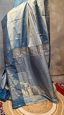 Powder Blue Semi Silk Saree with Deep Blue Zari Border & Woven Pallu Powder Blue Semi Silk Saree with Deep Blue Zari Border & Woven Pallu