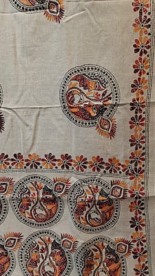 White Khadi Cotton Saree with Cotton Kantha Stitch Work White Khadi Cotton Saree with Cotton Kantha Stitch Work