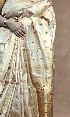 Premium Assam Tussar by Tussar Saree with Goona Zari & Three-Colour Meena Work Premium Assam Tussar by Tussar Saree with Goona Zari & Three-Colour Meena Work
