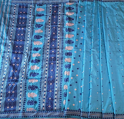 Turquoise Blue Assam Paat Silk Saree Turquoise Blue Assam Paat Silk Saree